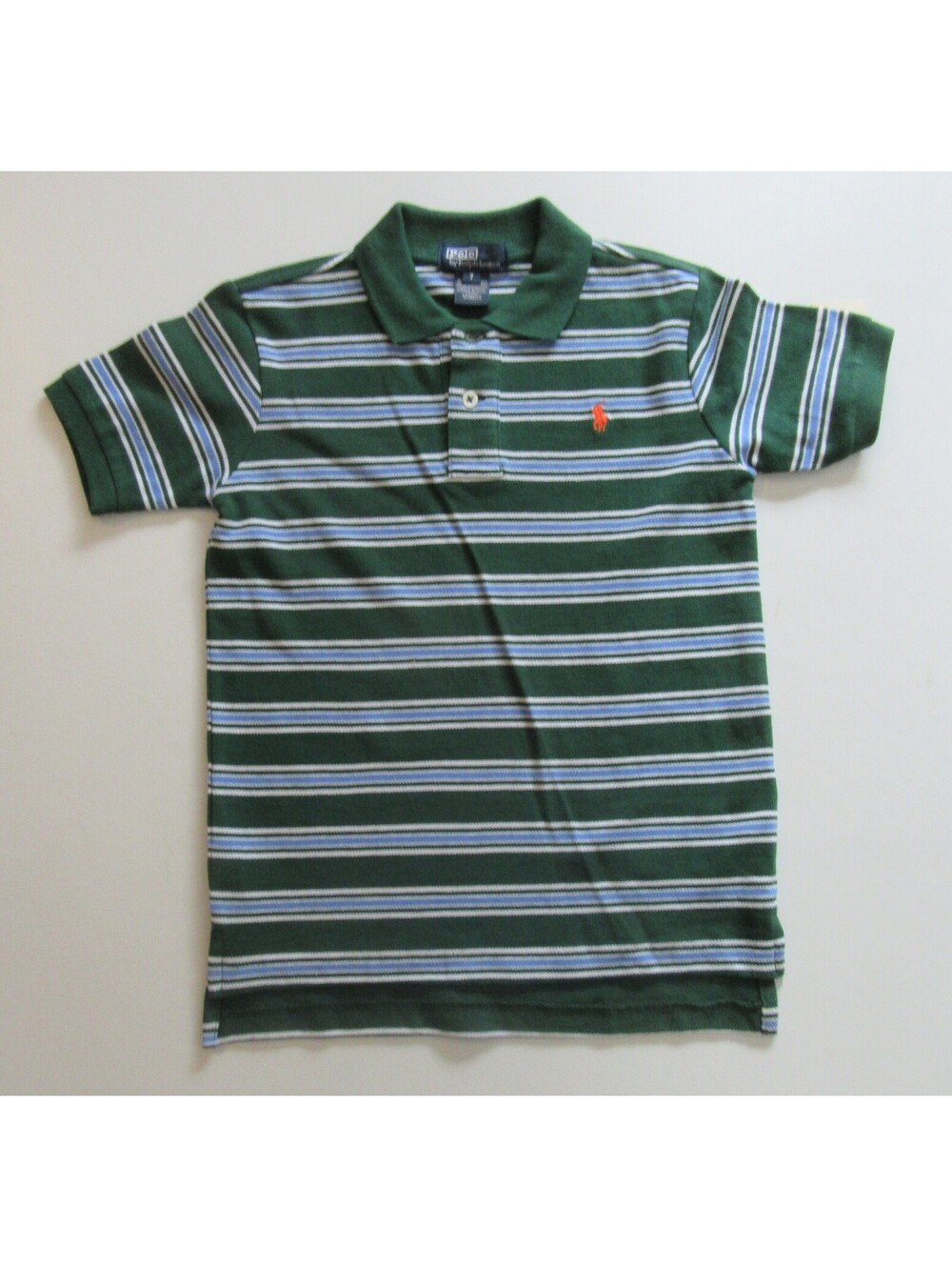 Polo Ralph Lauren Boys Short Sleeve Polo Shirt Green and Blue Stiped Size 7